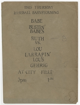 Circa 1927 Original Bustin’ Babe’s and Larrupin’ Lou’s Ruth and Gehrig Barnstorming Ad